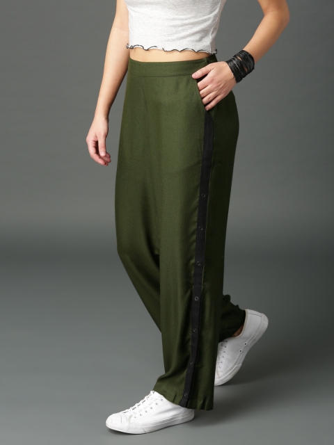 

Roadster Women Olive Green Regular Fit Solid Regular Trousers