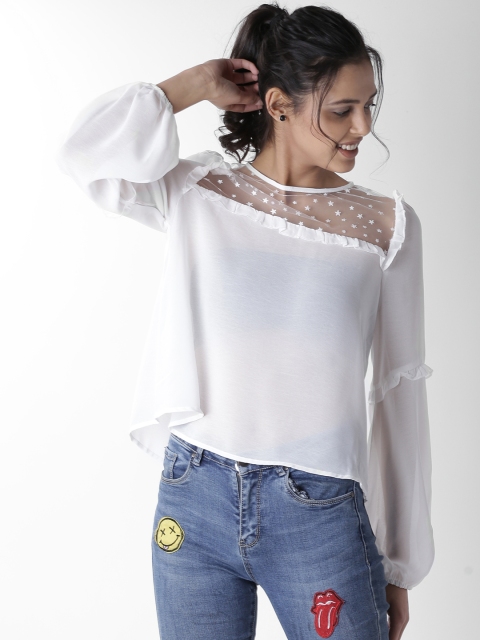 

FOREVER 21 Women White Semi-Sheer Solid Top