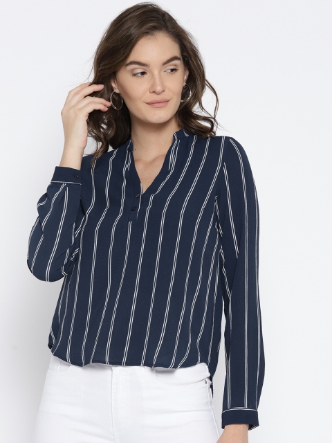 

FOREVER 21 Women Navy & White Striped Top, Navy blue