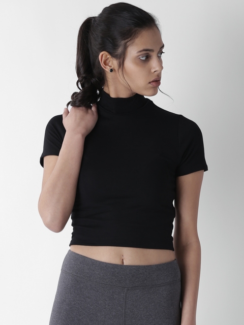 

FOREVER 21 Women Black Fitted Crop Top