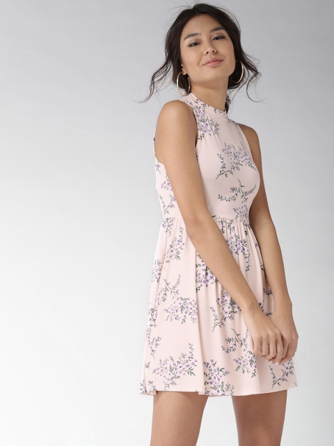 

FOREVER 21 Women Peach-Coloured Printed Fit and Flare Dress