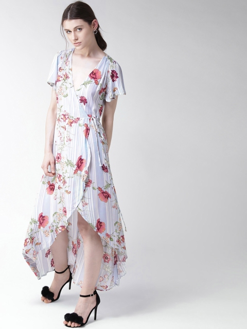 

FOREVER 21 Women Blue Printed Wrap Dress