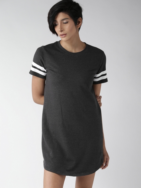 

FOREVER 21 Women Charcoal Grey Solid T-shirt Dress