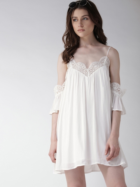 

FOREVER 21 Women White Solid A-Line Dress
