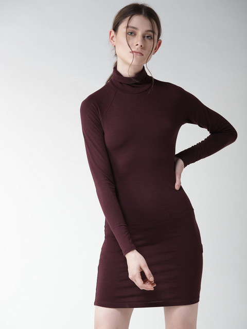 

FOREVER 21 Women Burgundy Solid Sheath Dress