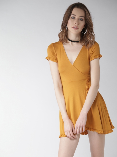 

FOREVER 21 Women Mustard Yellow Solid Fit & Flare Dress