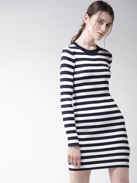 

FOREVER 21 Women Navy & White Striped Bodycon Dress, Navy blue