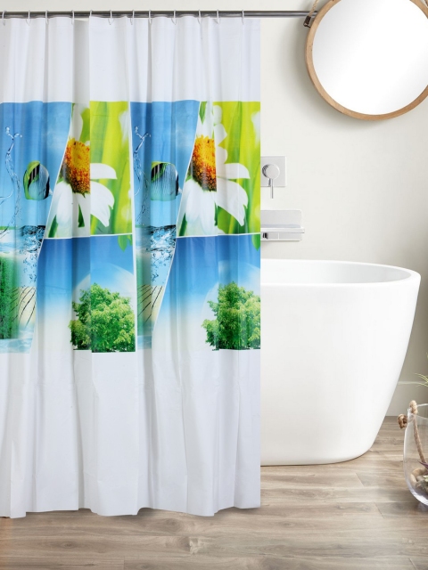 

Cortina White & Blue Printed Polyester Single Shower Curtain