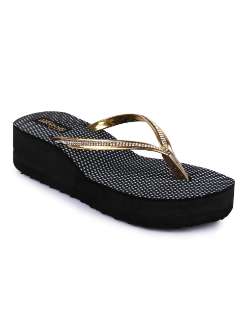 

Shoetopia Women Gold-Toned Printed Open Toe Flats