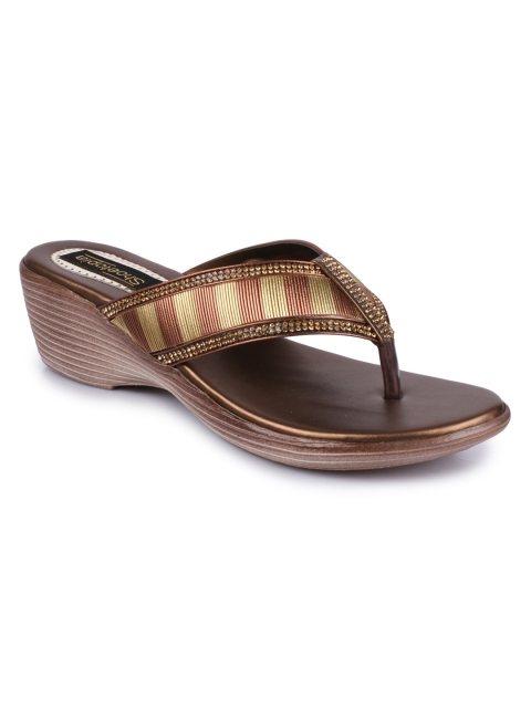 

Shoetopia Women Copper-Toned Striped Sandals