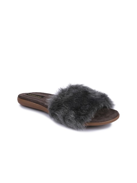 

Shoetopia Women Grey Fur Detail Open Toe Flats