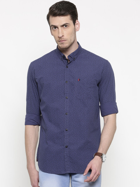 

British Club Men Blue Slim Fit Printed Casual Shirt