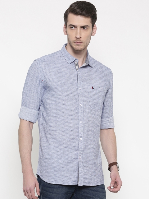 

British Club Men Blue Slim Fit Self Design Casual Shirt