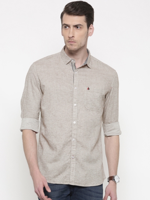 

British Club Men Brown Slim Fit Self Design Casual Shirt