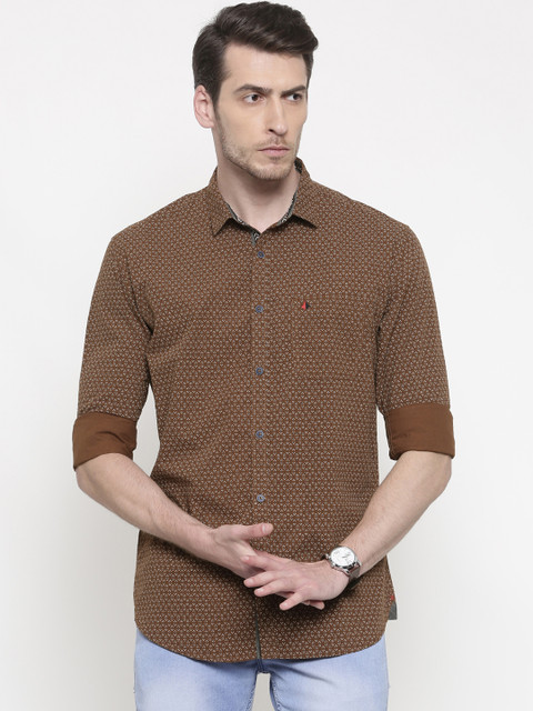 

British Club Men Brown Slim Fit Printed Casual Shirt