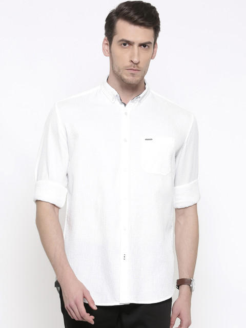 

British Club Men White Slim Fit Self Design Casual Shirt