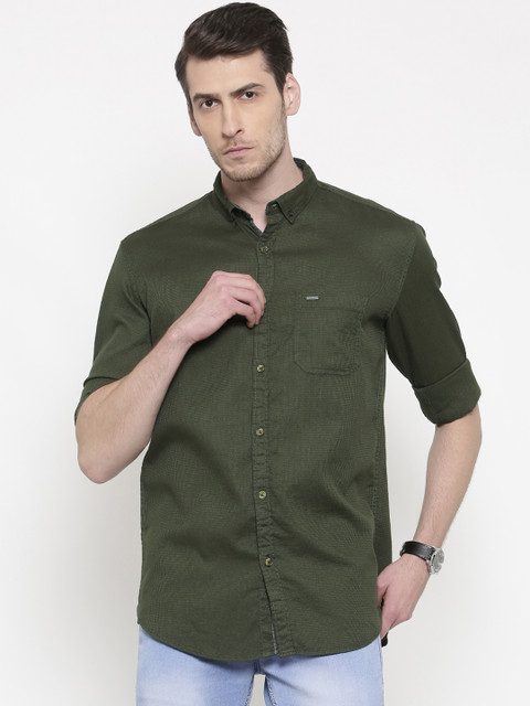 

British Club Men Olive Green Slim Fit Checked Casual Shirt
