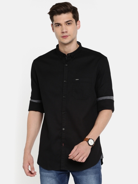 

British Club Men Black Slim Fit Solid Casual Shirt