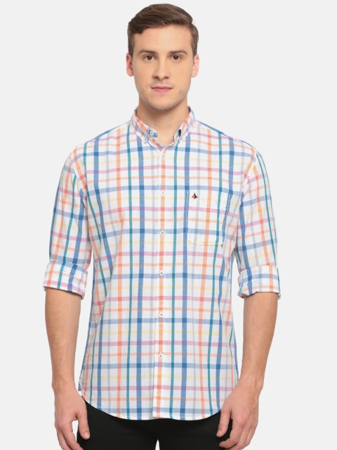

British Club Men White Slim Fit Checked Casual Shirt