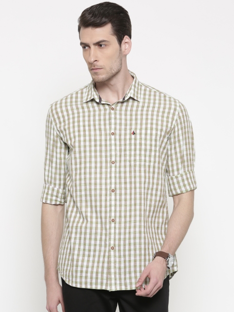 

British Club Men Green & White Slim Fit Checked Casual Shirt