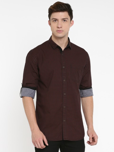 

Nature Casuals Men Brown & Black Slim Fit Checked Casual Shirt