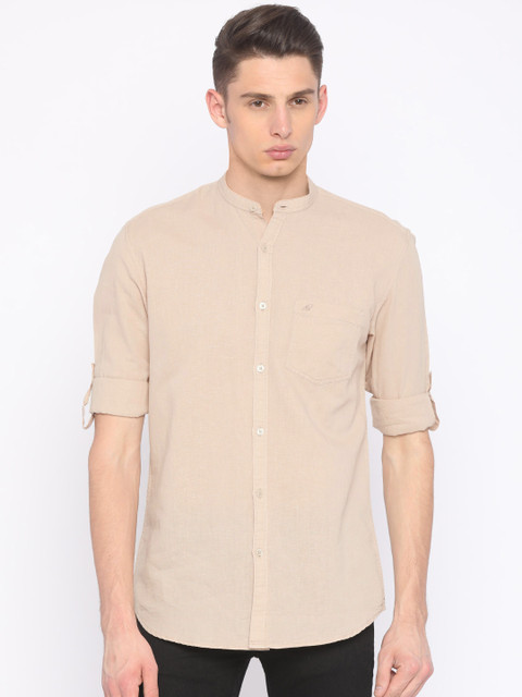 

Nature Casuals Men Cream-Coloured Slim Fit Solid Casual Shirt