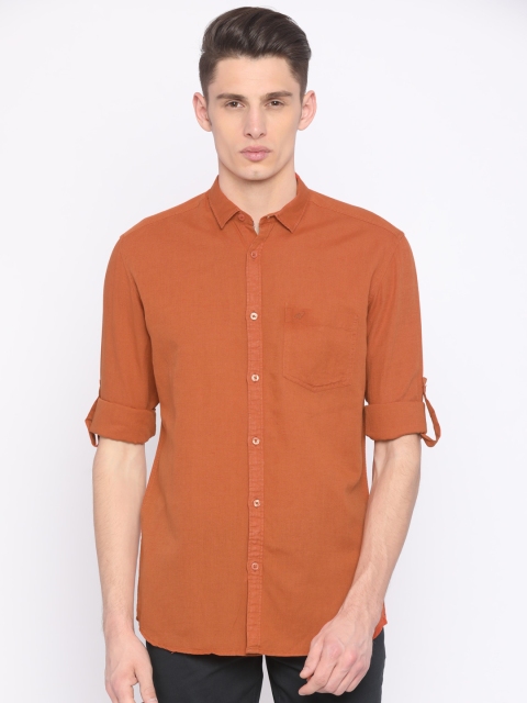

Nature Casuals Men Rust Orange Slim Fit Solid Casual Shirt
