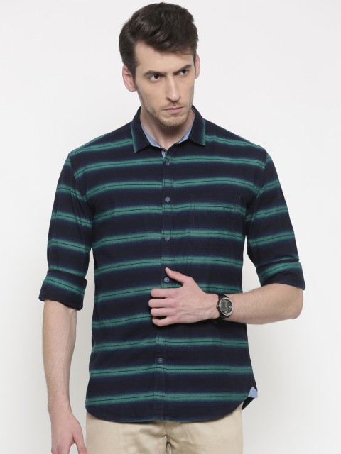 

Nature Casuals Men Navy Blue & Green Slim Fit Striped Casual Shirt