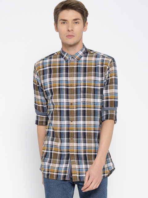 

Nature Casuals Men Blue & Mustard Slim Fit Checked Casual Shirt