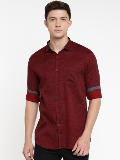 

Nature Casuals Men Red Slim Fit Printed Casual Shirt