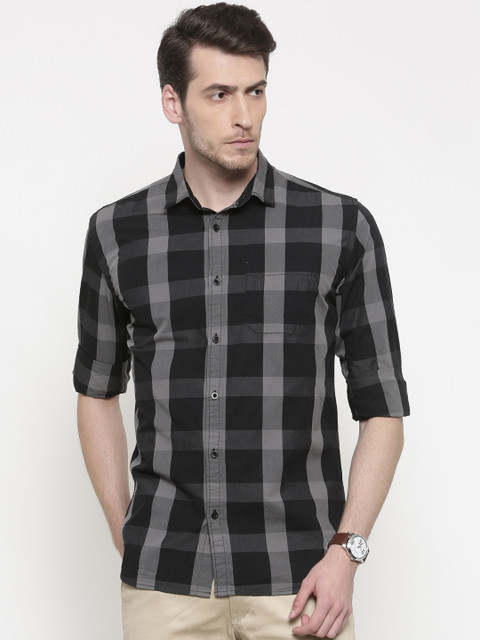 

Nature Casuals Men Black & Grey Slim Fit Checked Casual Shirt