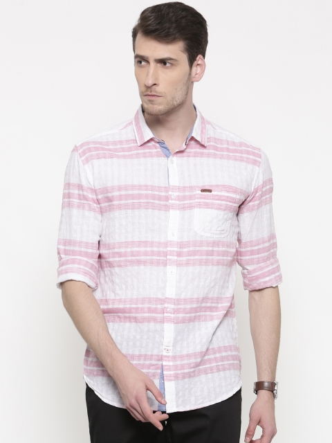 

Nature Casuals Men Pink & White Slim Fit Striped Casual Shirt