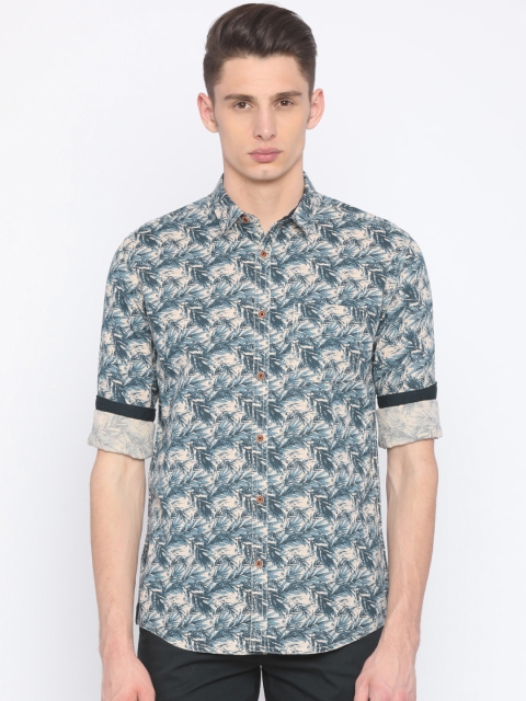 

Nature Casuals Men Beige & Blue Slim Fit Printed Casual Shirt