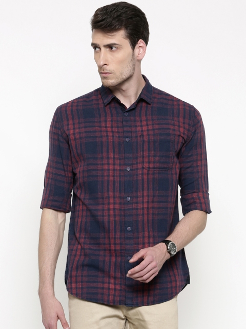 

Nature Casuals Men Navy Blue & Red Slim Fit Checked Casual Shirt