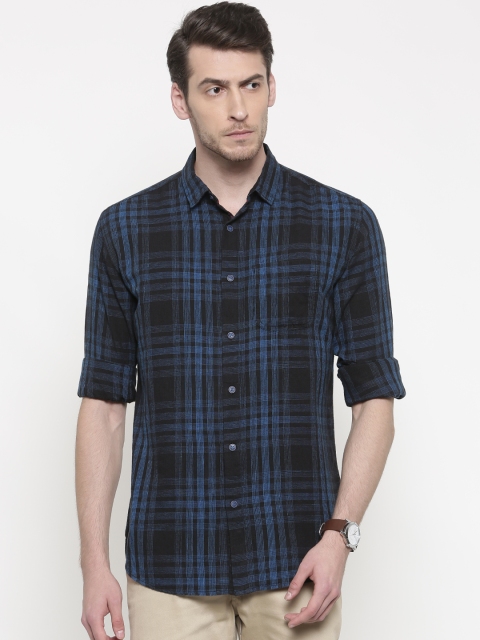 

Nature Casuals Men Blue & Black Slim Fit Checked Casual Shirt