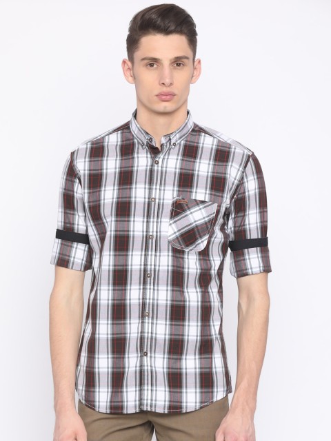 

Nature Casuals Men White & Grey Slim Fit Checked Casual Shirt
