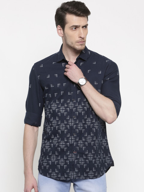

Nature Casuals Men Navy Blue Slim Fit Printed Casual Shirt
