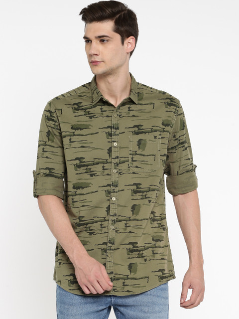 

Nature Casuals Men Olive Green Slim Fit Printed Casual Shirt