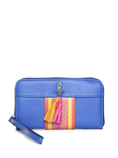 

Global Desi Women Blue Tasselled Zip Around Wallet