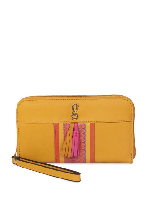 

Global Desi Women Mustard Printed Zip Around Wallet
