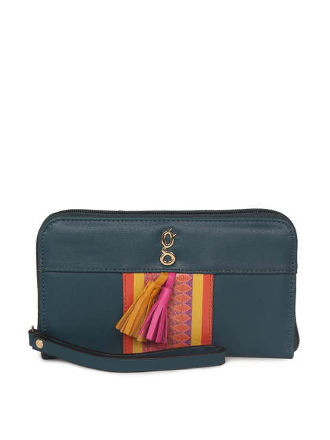 

Global Desi Women Teal Striped Zip Around Wallet