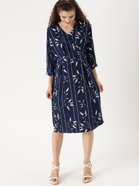 

DressBerry Women Navy Printed A-Line Dress, Navy blue