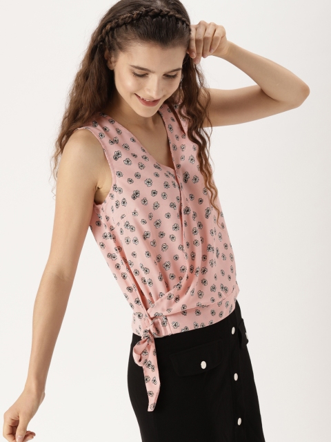 

DressBerry Women Pink Printed Wrap Top