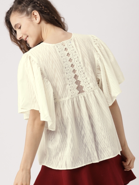 

DressBerry Women Off-White Self Design A-Line Top
