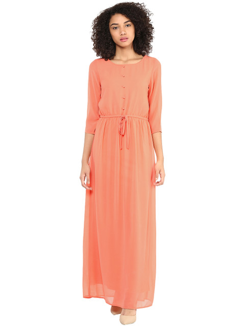 

Harpa Women Peach-Coloured Solid Maxi Dress with Gathers