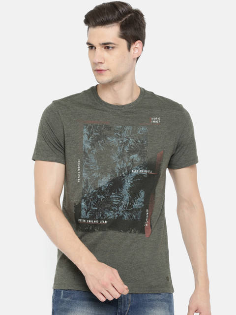 

Peter England Casuals Men Charcoal Grey Printed Round Neck T-shirt