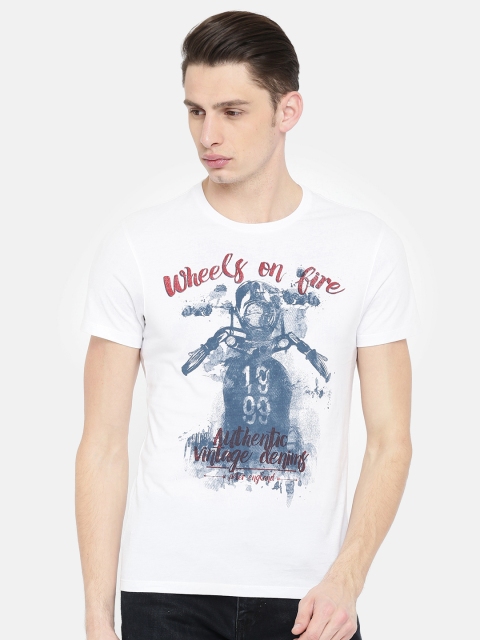 

Peter England Casuals Men White Printed Round Neck T-shirt