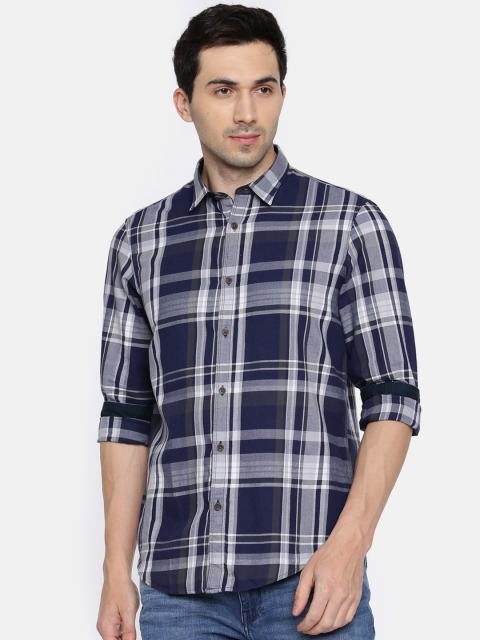 

Arrow Blue Jean Co. Men Navy Blue & Grey Slim Fit Checked Casual Shirt