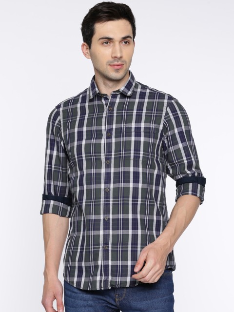 

Arrow Blue Jean Co. Men Navy Blue & Grey Slim Fit Checked Casual Shirt