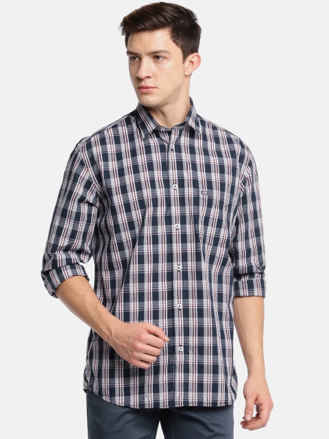 

Arrow Sport Men Navy & White Snug Regular Fit Checked Casual Shirt, Navy blue